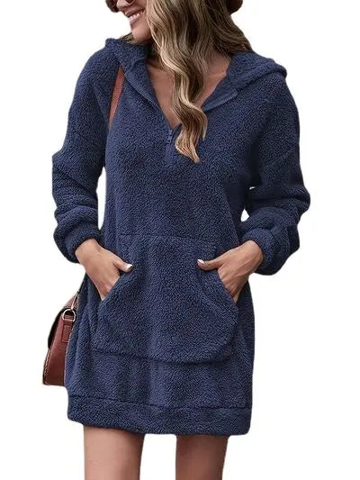 Blue Zone Planet |  Half Zip Dropped Shoulder Oversized Hoodie BLUE ZONE PLANET