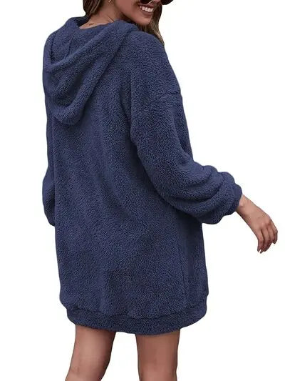 Blue Zone Planet |  Half Zip Dropped Shoulder Oversized Hoodie BLUE ZONE PLANET