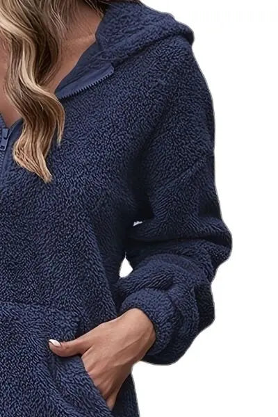 Blue Zone Planet |  Half Zip Dropped Shoulder Oversized Hoodie BLUE ZONE PLANET
