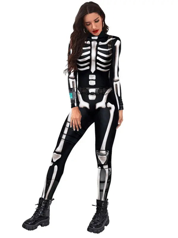 Blue Zone Planet |  Halloween Jumpsuit Skull Skeleton Digital Print Jumpsuit kakaclo