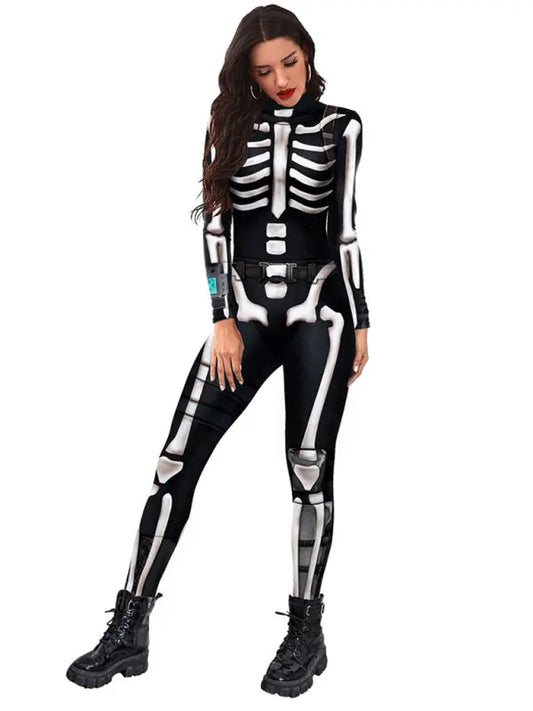 Blue Zone Planet |  Halloween Jumpsuit Skull Skeleton Digital Print Jumpsuit kakaclo