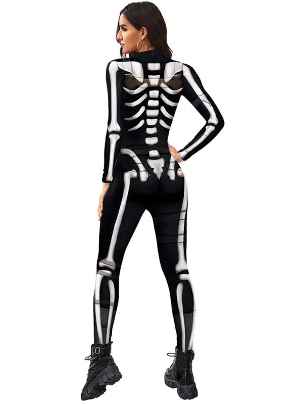 Blue Zone Planet |  Halloween Jumpsuit Skull Skeleton Digital Print Jumpsuit kakaclo