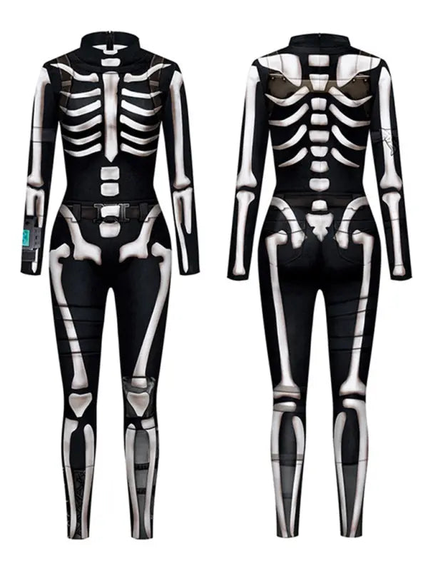 Blue Zone Planet |  Halloween Jumpsuit Skull Skeleton Digital Print Jumpsuit kakaclo