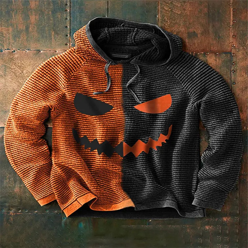 Blue Zone Planet |  Halloween men's new pumpkin digital print hooded sweatshirt kakaclo