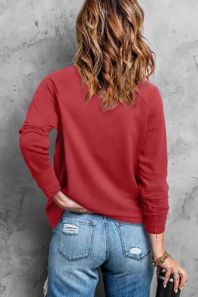 Blue Zone Planet |  Heart Pearl Detail Round Neck Sweatshirt BLUE ZONE PLANET