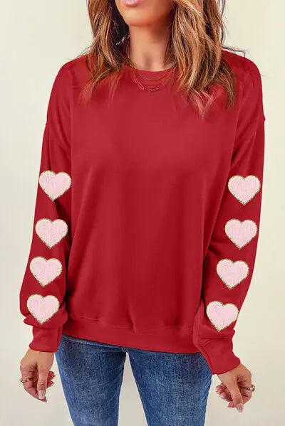 Blue Zone Planet |  Heart Round Neck Dropped Shoulder Sweatshirt BLUE ZONE PLANET