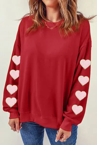Blue Zone Planet |  Heart Round Neck Dropped Shoulder Sweatshirt BLUE ZONE PLANET