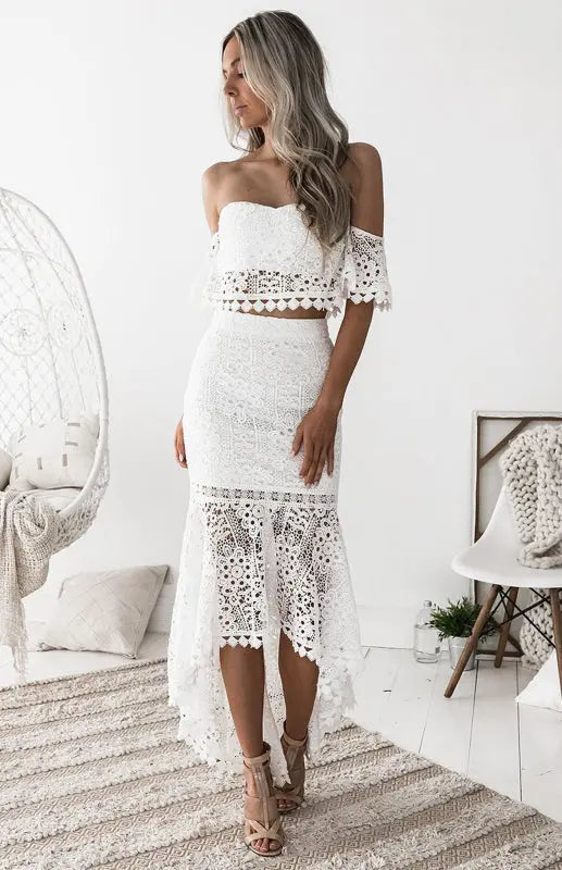 Blue Zone Planet |  High Low Lace Suit Dress BLUE ZONE PLANET