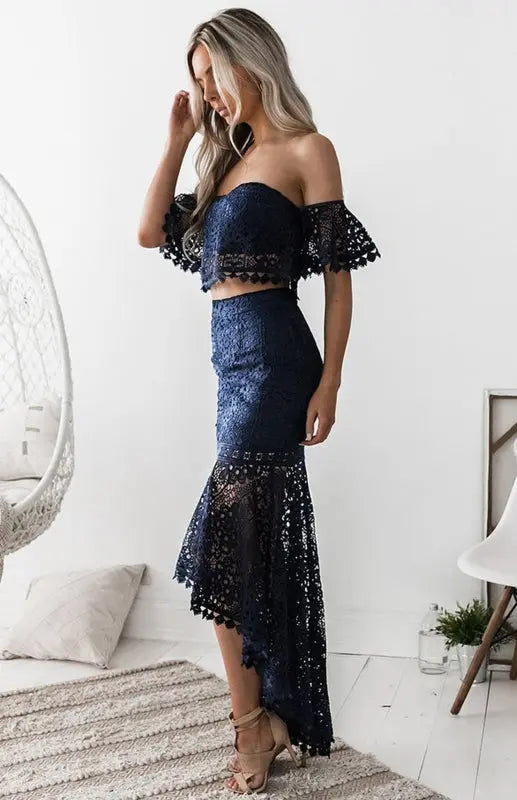 Blue Zone Planet |  High Low Lace Suit Dress BLUE ZONE PLANET
