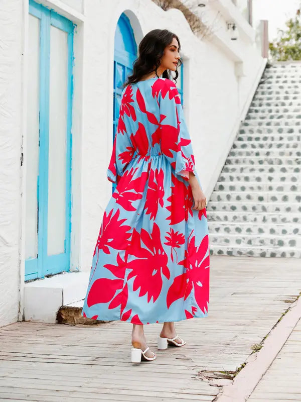 Blue Zone Planet |  High Waist Abstract Print Floor Length Vacation Dress BLUE ZONE PLANET