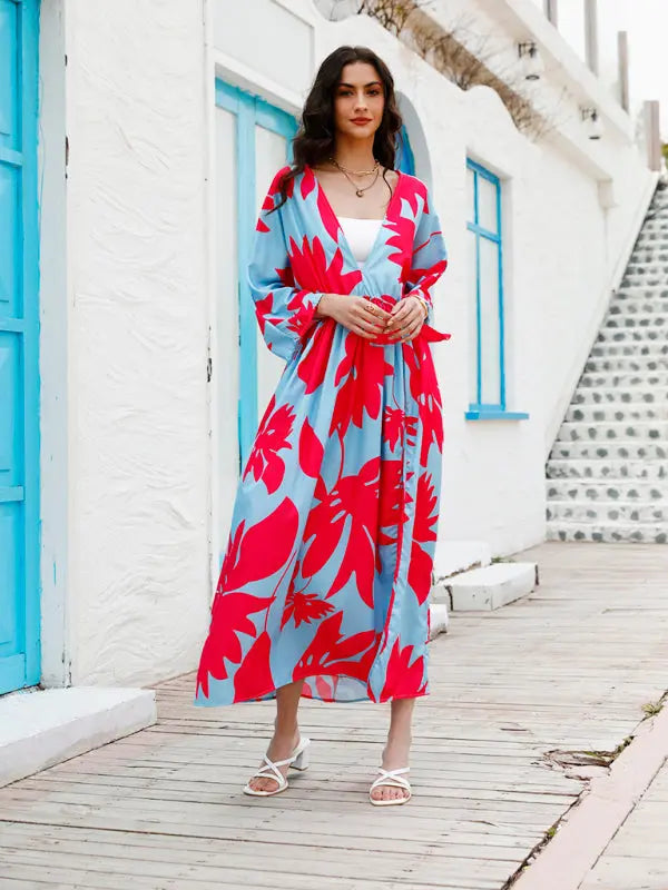 Blue Zone Planet |  High Waist Abstract Print Floor Length Vacation Dress BLUE ZONE PLANET