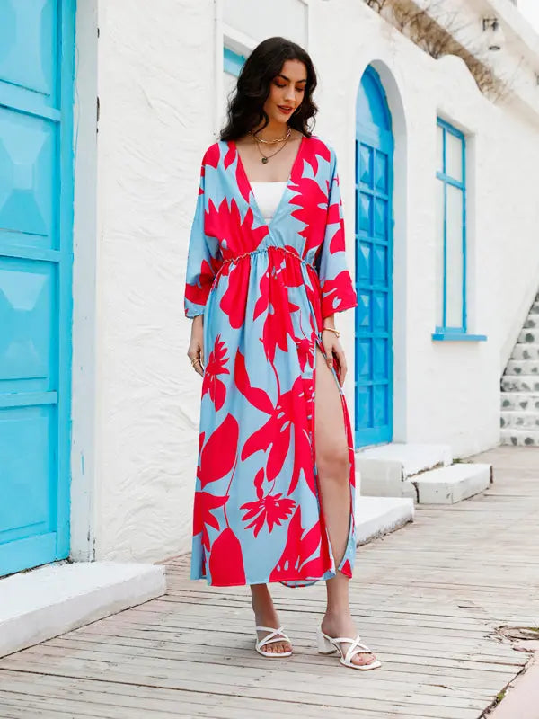Blue Zone Planet |  High Waist Abstract Print Floor Length Vacation Dress BLUE ZONE PLANET