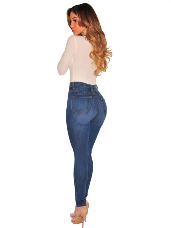 Blue Zone Planet |  High Waist Stretchy Tight Bottom Lift Jeans BLUE ZONE PLANET