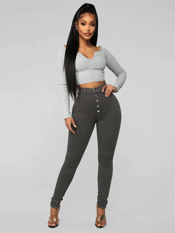 Blue Zone Planet |  High Waist Stretchy Tight Bottom Lift Jeans BLUE ZONE PLANET