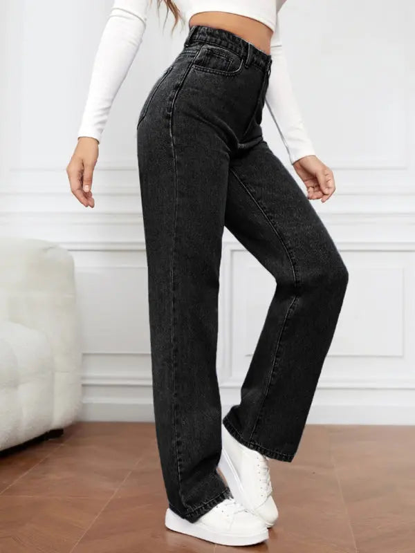 Blue Zone Planet |  High Waist Washed Straight Leg Jeans BLUE ZONE PLANET