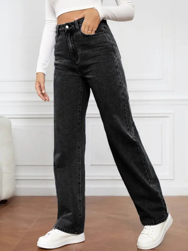 Blue Zone Planet |  High Waist Washed Straight Leg Jeans BLUE ZONE PLANET