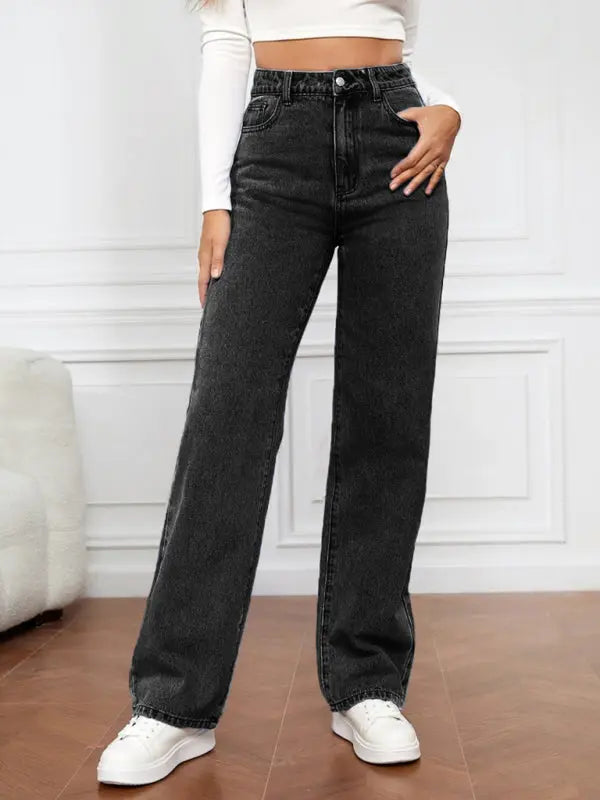 Blue Zone Planet |  High Waist Washed Straight Leg Jeans BLUE ZONE PLANET