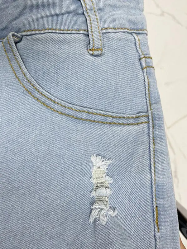 Blue Zone Planet |  High waist ripped jeans pencil pants BLUE ZONE PLANET