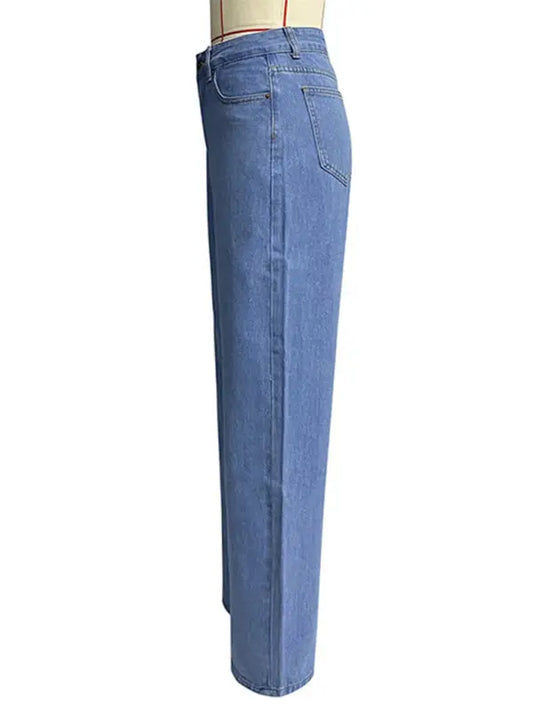 Blue Zone Planet |  High waist wide leg pants street style washed jeans BLUE ZONE PLANET