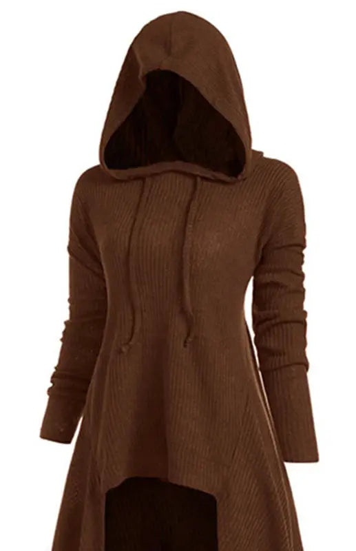 Blue Zone Planet |  Hooded Casual Loose Elastic Solid Coat Dress kakaclo