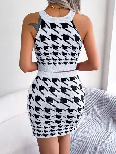 Blue Zone Planet |  Houndstooth Sleeveless Top and Skirt Sweater Set BLUE ZONE PLANET