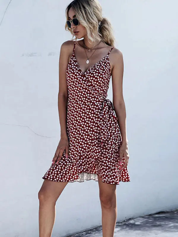 Blue Zone Planet |  Irregular Hem Ruffle Spaghetti Strap Mini Dress BLUE ZONE PLANET