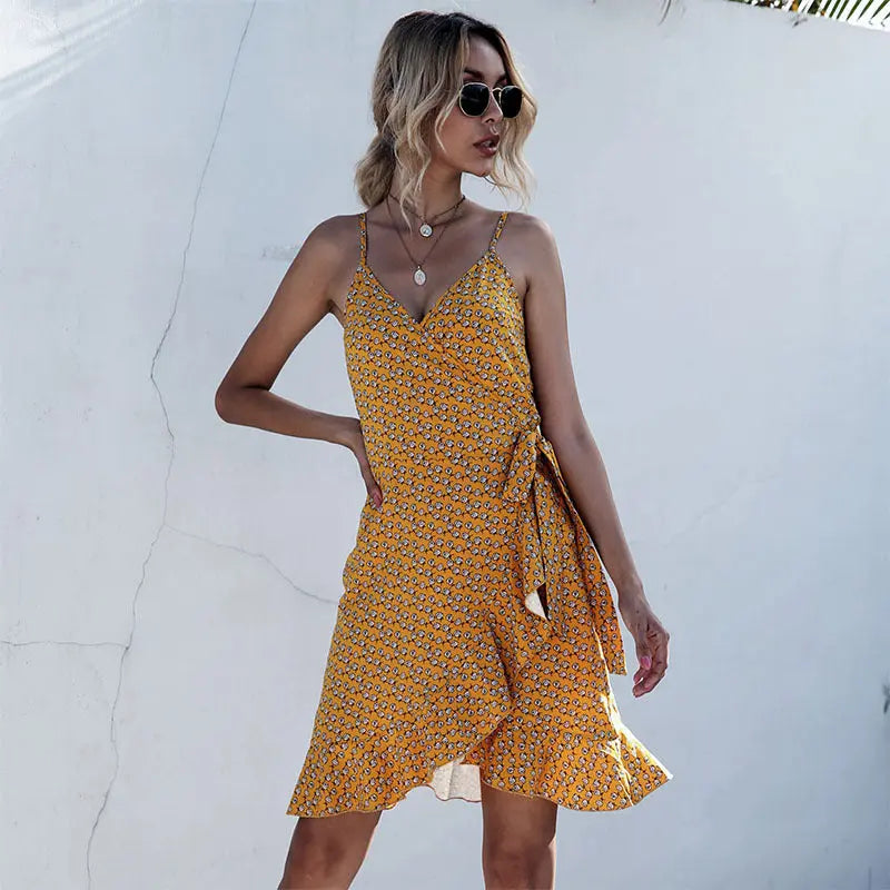 Blue Zone Planet |  Irregular Hem Ruffle Spaghetti Strap Mini Dress BLUE ZONE PLANET