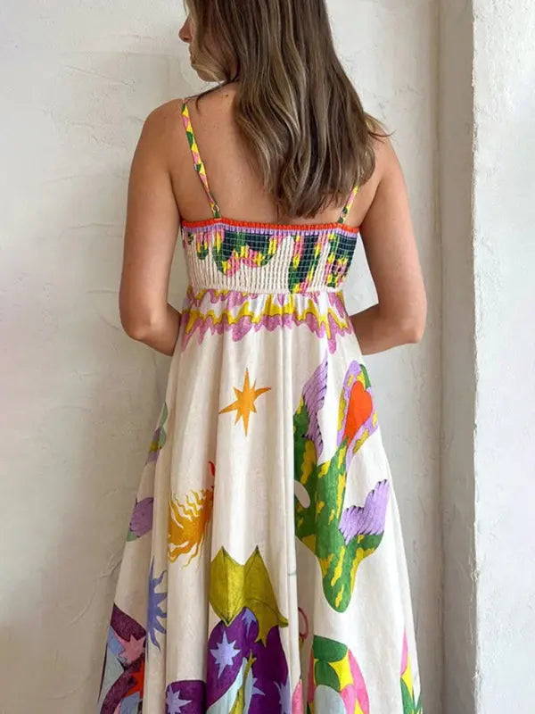 Blue Zone Planet |  Isabella's Abstract Botanical Print Spaghetti Strap Swing Maxi Dress BLUE ZONE PLANET