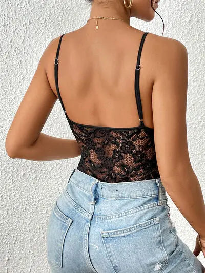 Blue Zone Planet |  Isabella's Lace V-Neck Spaghetti Strap Bodysuit BLUE ZONE PLANET