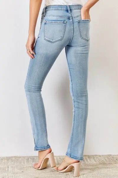 Blue Zone Planet |  Kancan Full Size Mid Rise Y2K Slit Bootcut Jeans BLUE ZONE PLANET