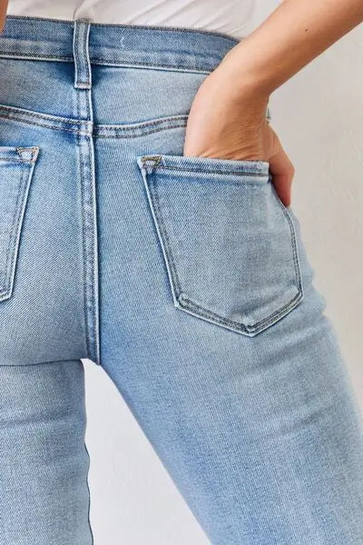 Blue Zone Planet |  Kancan Full Size Mid Rise Y2K Slit Bootcut Jeans BLUE ZONE PLANET