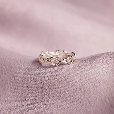 Blue Zone Planet |  Knotted Hearts 925 Sterling Silver Open Ring BLUE ZONE PLANET