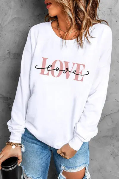 Blue Zone Planet |  LOVE Round Neck Dropped Shoulder Sweatshirt BLUE ZONE PLANET
