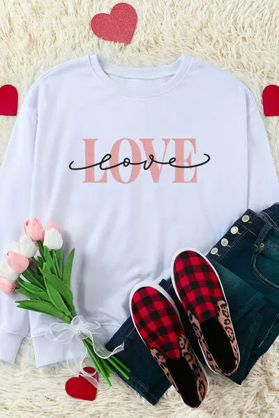Blue Zone Planet |  LOVE Round Neck Dropped Shoulder Sweatshirt BLUE ZONE PLANET