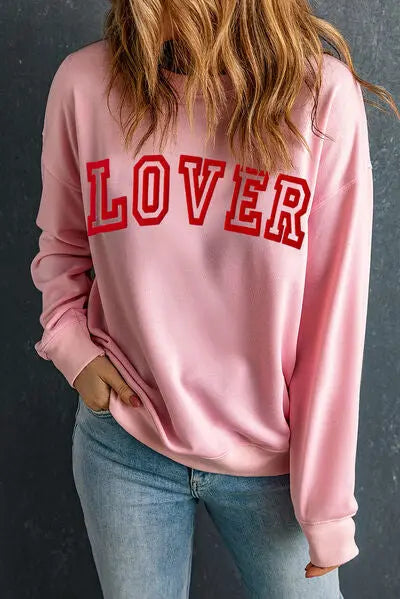 Blue Zone Planet |  LOVER Round Neck Dropped Shoulder Sweatshirt BLUE ZONE PLANET