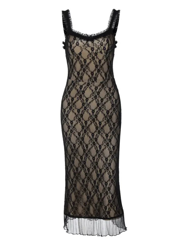 Blue Zone Planet | Lace Detailed Chest Bow Sling Maxi Dress BLUE ZONE PLANET