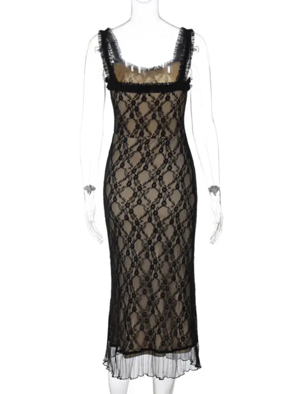 Blue Zone Planet | Lace Detailed Chest Bow Sling Maxi Dress BLUE ZONE PLANET