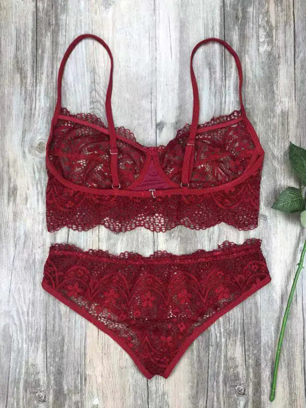 Blue Zone Planet | Lace lingerie set solid color eyelash lace set BLUE ZONE PLANET