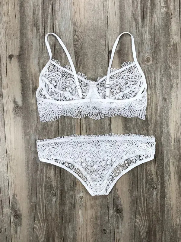 Blue Zone Planet | Lace lingerie set solid color eyelash lace set BLUE ZONE PLANET