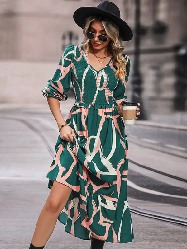 Blue Zone Planet | Ladies Printed Long Sleeve Dress BLUE ZONE PLANET