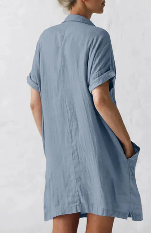 Blue Zone Planet |  Lapel Button Pocket Short Sleeve Shirt Dress BLUE ZONE PLANET
