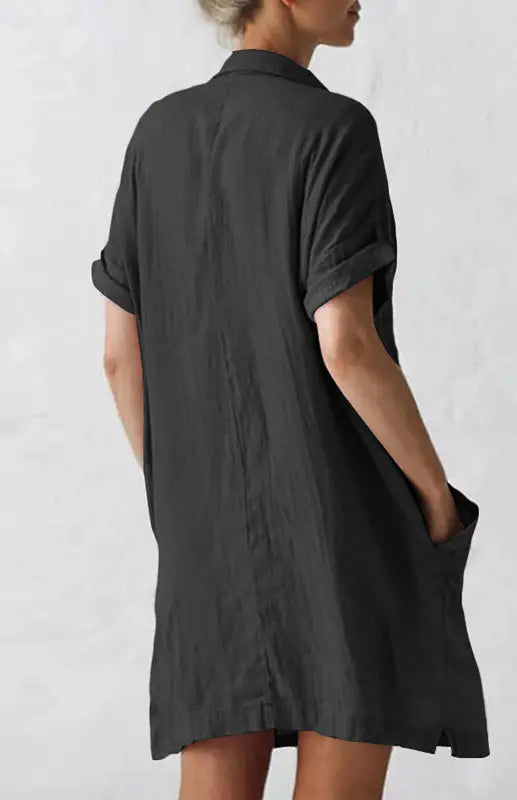 Blue Zone Planet |  Lapel Button Pocket Short Sleeve Shirt Dress BLUE ZONE PLANET