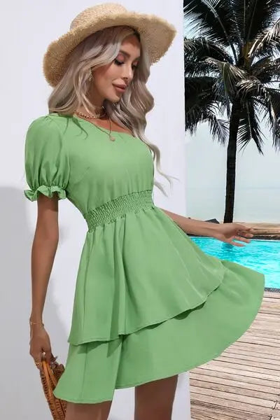 Blue Zone Planet |  Layered Single Shoulder Flounce Sleeve Mini Dress BLUE ZONE PLANET