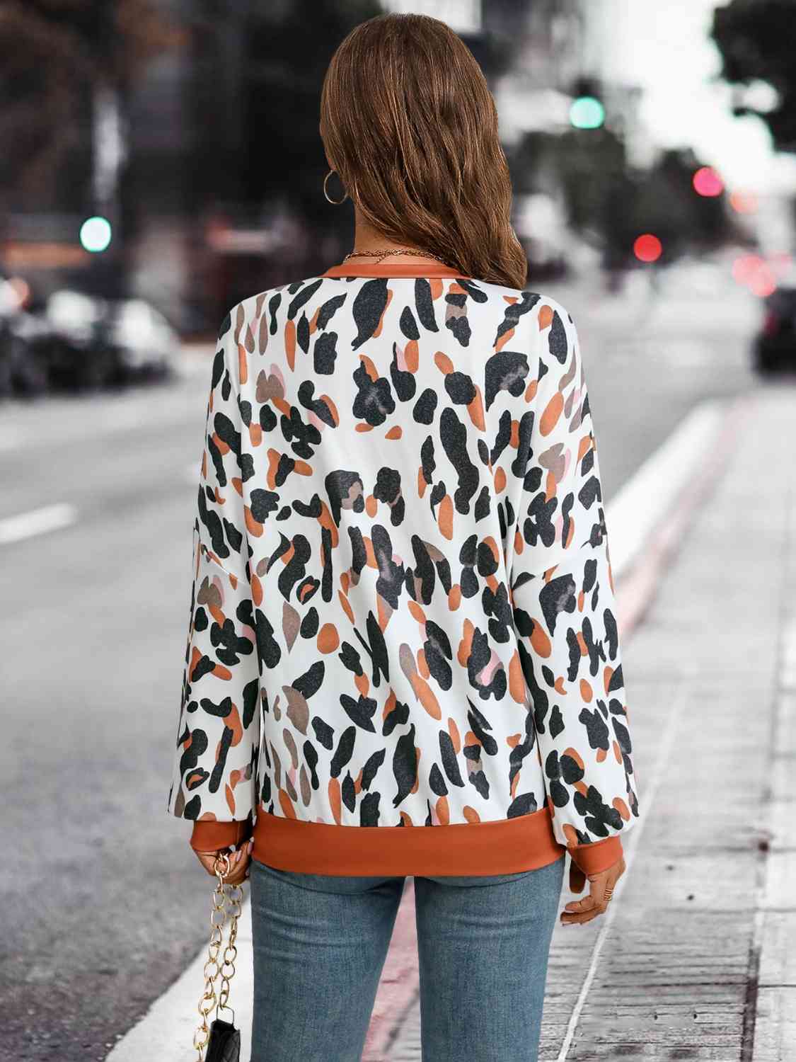 Blue Zone Planet |  Leopard Round Neck Drop Shoulder Sweatshirt BLUE ZONE PLANET