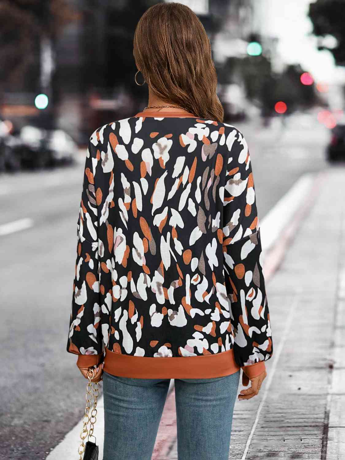 Blue Zone Planet |  Leopard Round Neck Drop Shoulder Sweatshirt BLUE ZONE PLANET