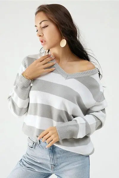 Blue Zone Planet |  Leopard V-Neck Long Sleeve Sweater BLUE ZONE PLANET