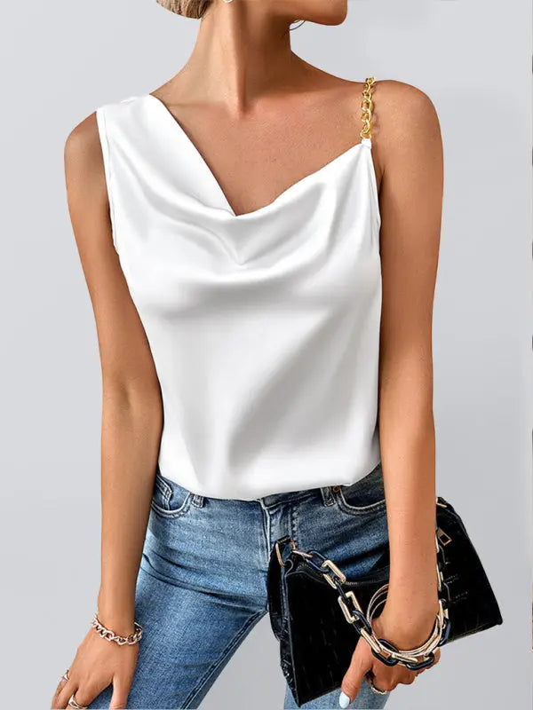 Blue Zone Planet | Lily's Satin Swing Neck Asymmetrical Camisole Top BLUE ZONE PLANET