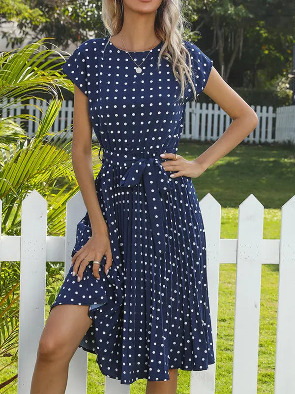 Blue Zone Planet |  Lily's Woven Polka Dot Pleated Midi Dress BLUE ZONE PLANET