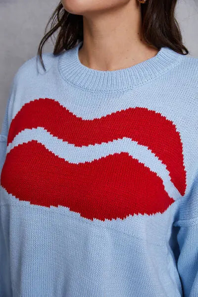Blue Zone Planet |  Lip Fringe Round Neck Sweater BLUE ZONE PLANET