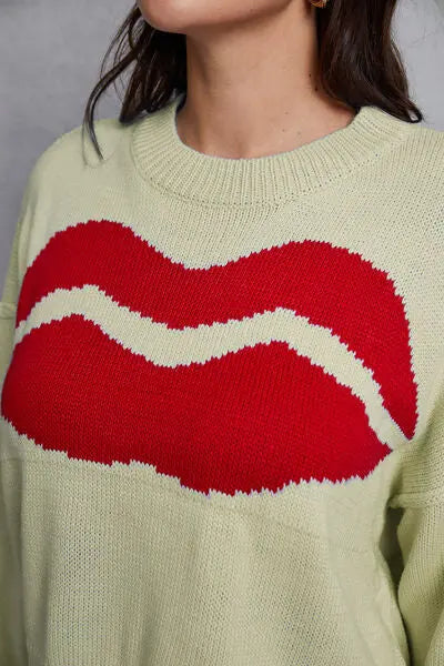 Blue Zone Planet |  Lip Fringe Round Neck Sweater BLUE ZONE PLANET